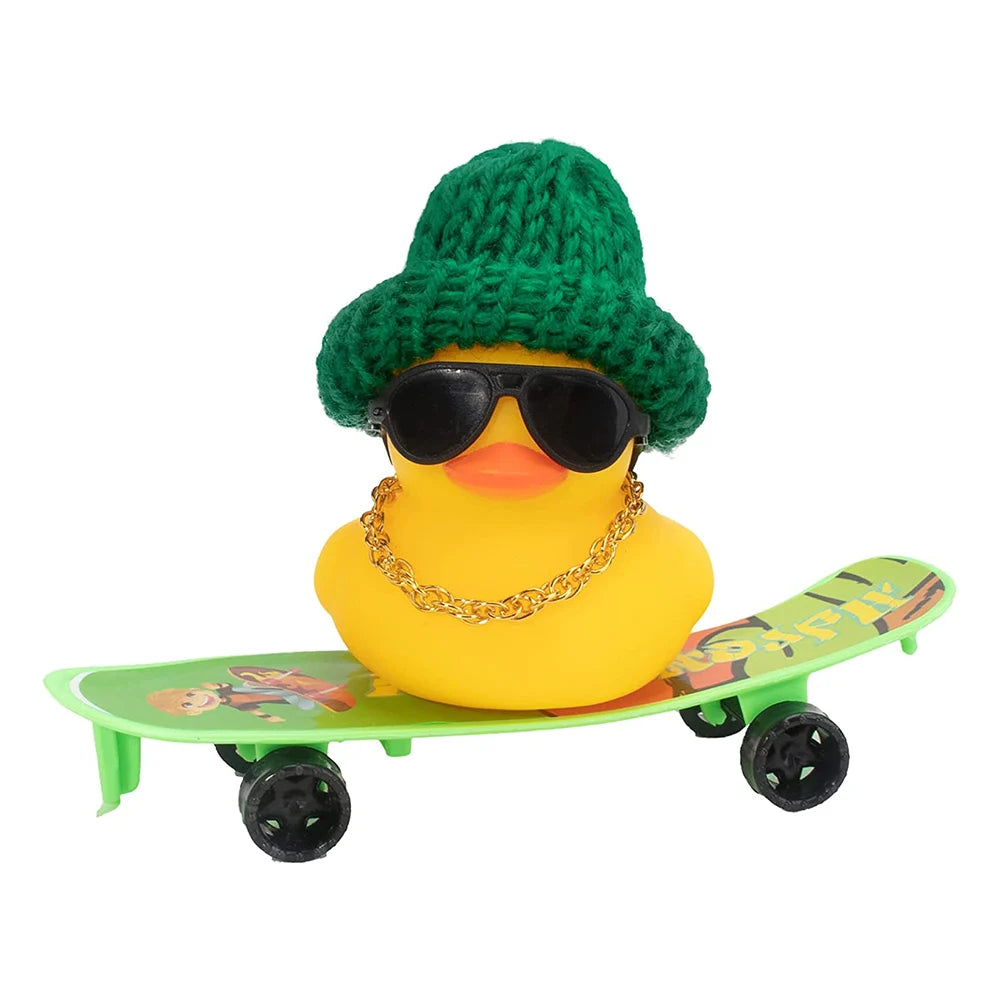 Car Duck Ornament Rubber Duck Car Dashboard Decoration Car Dashboard Decoration Accessories with Mini Hat Chair or Skateboard