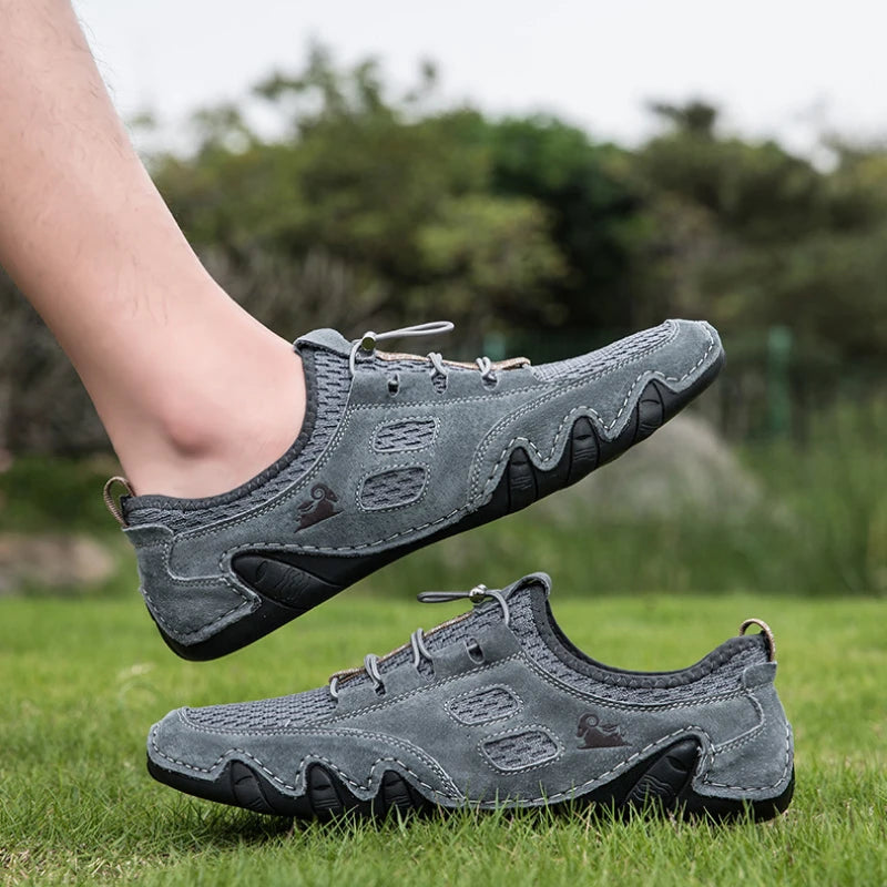 Men Fashion Sneakers Mesh Casual Shoes Lether Lac-up Mens Summer Lightweight Vulcanize Shoes Walking Sneakers Zapatillas Hombre