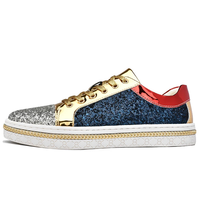 High-Quality Couples Luxury Sequined Shoes Trend Color Matching Low Skateboard Sneakers Man Comfortable Soft Shiny Shoes For Men