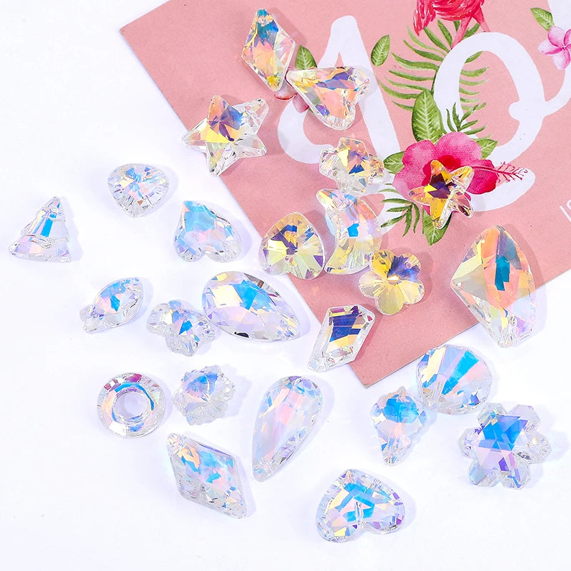 AB Color Crystal Pendant Beads Multi -shape Single Hole Charms Beads Jewelry Gems for Jewelry Making Supplies DIY Earrings