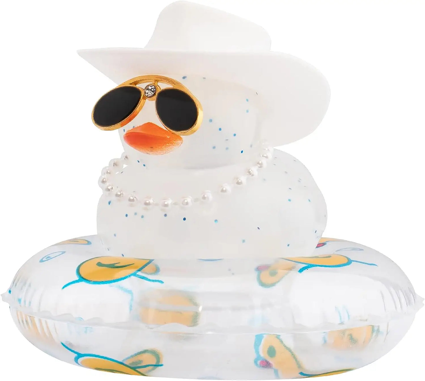 Car Duck Ornament Dashboard Decorations Rubber Duck Car for Car Dashboard Accessories with Swim Ring Sunglasses Hat and Necklace
