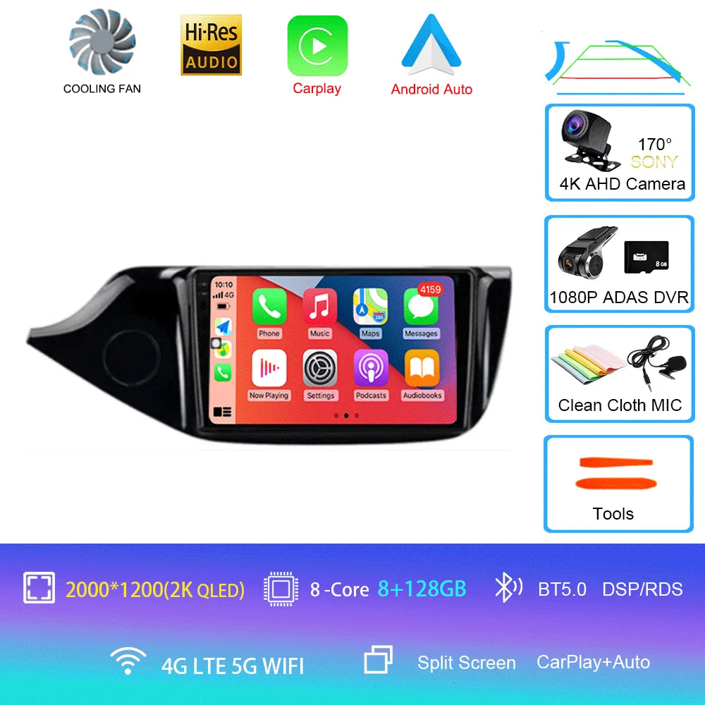Android 14 Carplay Car Radio For Kia Ceed Cee'd 2 JD 2012-2018 Navigation GPS Multimedia Player WiFi+4G stereo BT 360 Camera DSP