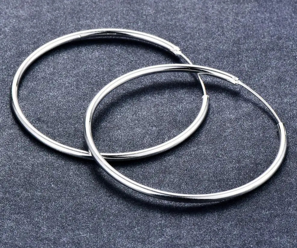 Women 100% 925 sterling silver Hoop Earring Round Circle Loop Gifts Box Packing Simple Silver Hoop Earrings Piercing