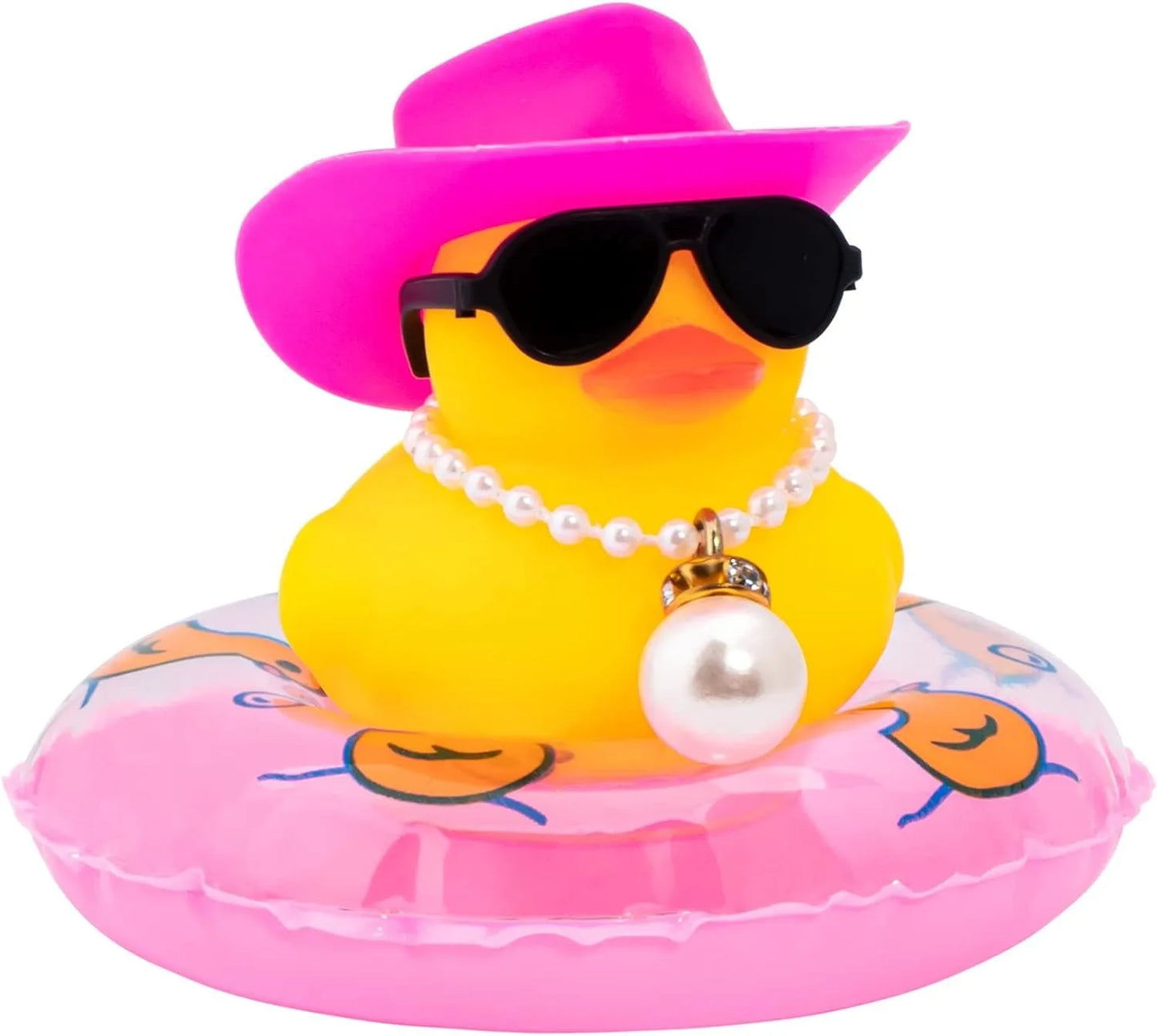 Cowboy Duck Car Dashboard Decorations Rubber Duck  with Cool Accessories Mini Swim Ring Sun Hat Sunglasses Scarf or Necklace