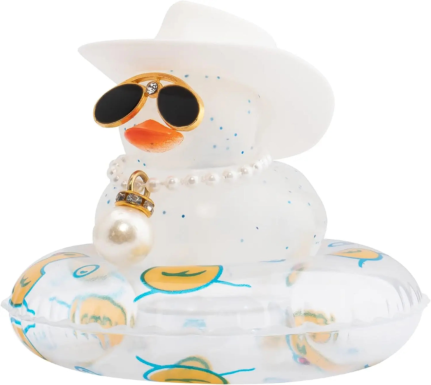 Car Duck Ornament Dashboard Decorations Rubber Duck Car for Car Dashboard Accessories with Swim Ring Sunglasses Hat and Necklace