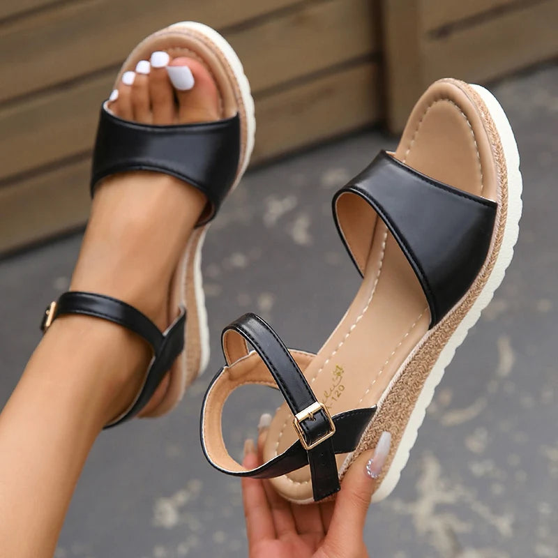 Buckle Strap Wedge Heel Sandals for Women Summer 2023 Lightweight Platform Sandles Woman Non Slip Gladiator Sandalias Mujer