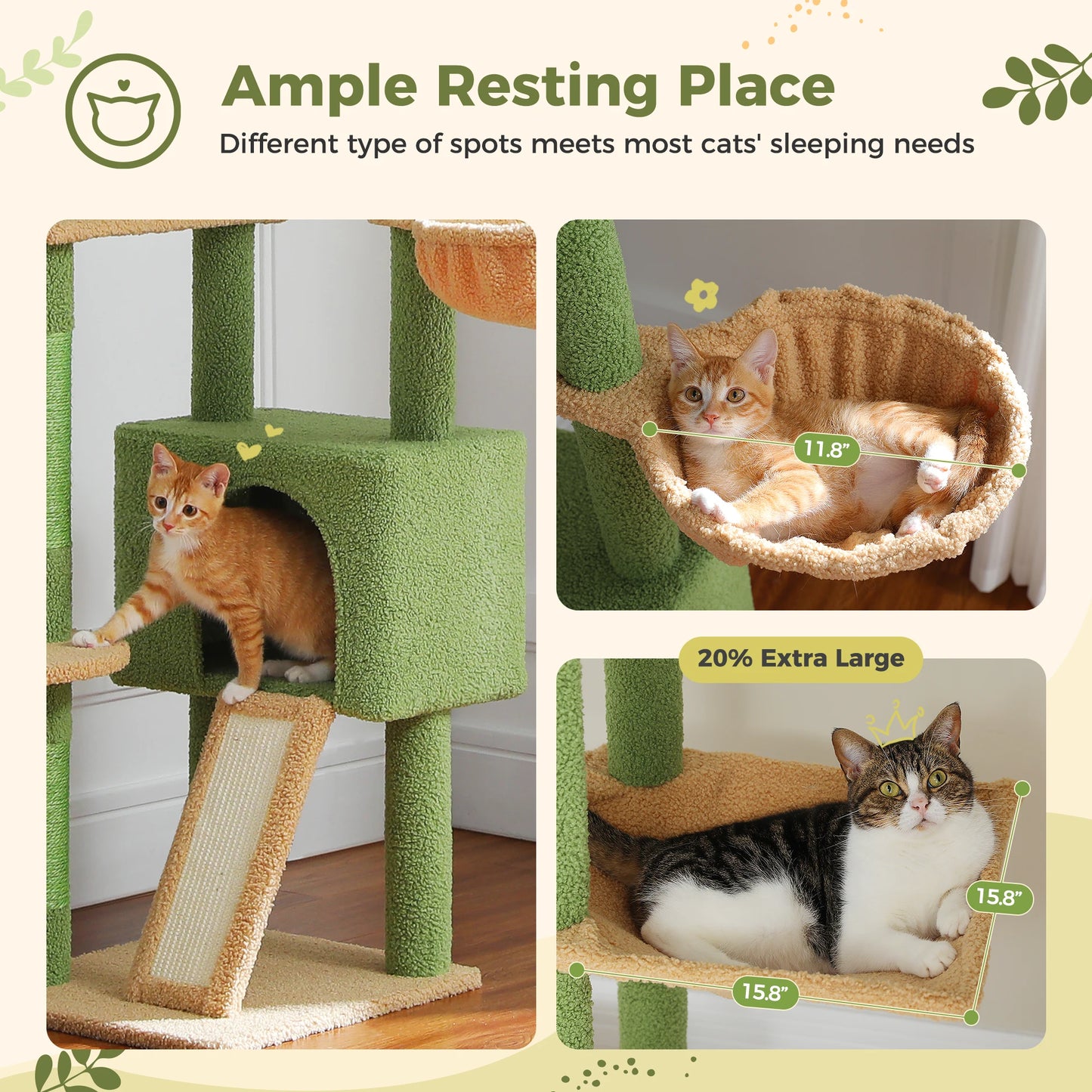 Adjustable 230-252cm Height Cactus Cat Tree with Condo Scratching Post Multi-Level Cat Tower Cat Accessories gatos Cat Toys