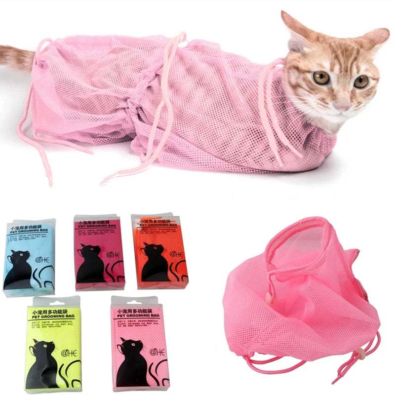 Mesh Cat Groom Bath Bag Adjustable Dogs Anti Scratch Bite Kat Nail Trim Inject Examing Pet Washing Clean Restraint Massage Bags