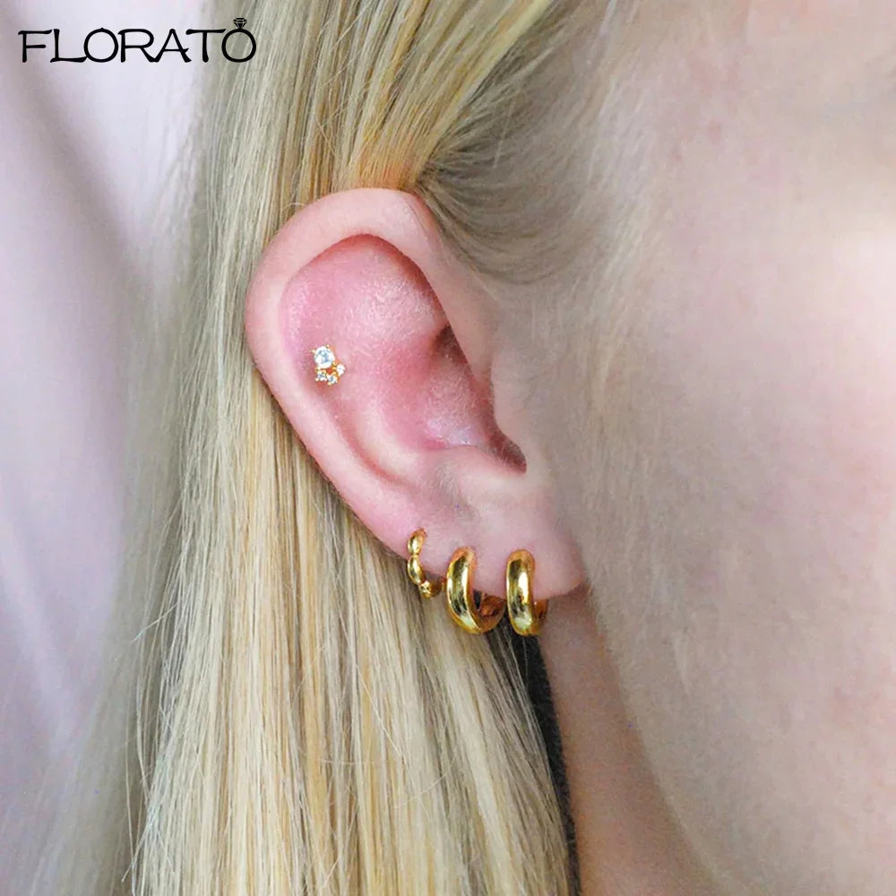 925 Silver Needle 11/13mm Small Hoop Earrings for Women Circle Piercing Huggie Earrings Multicolor Zircon Earrings Party Jewelry