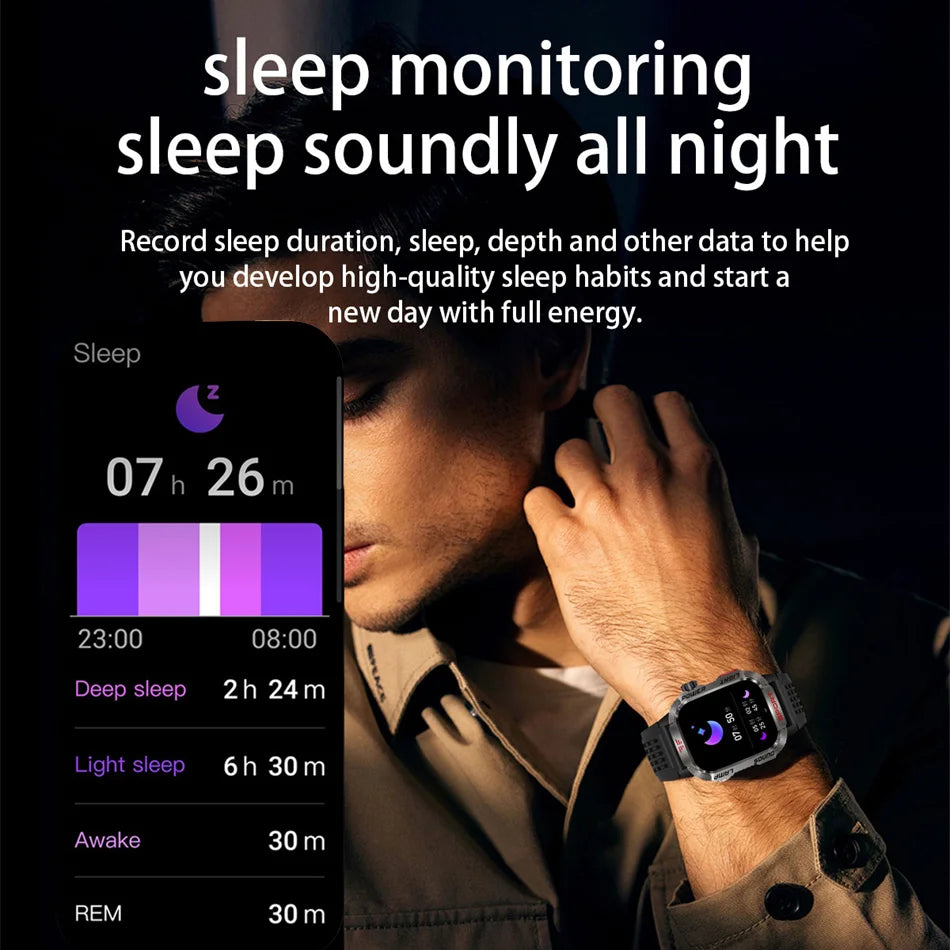 ChiBear New Sport Smart Watch 2.01 Inch HD Screen 600 mAh Flashlight Compass Heart Rate Waterproof Bluetooth Call Smartwatch Men