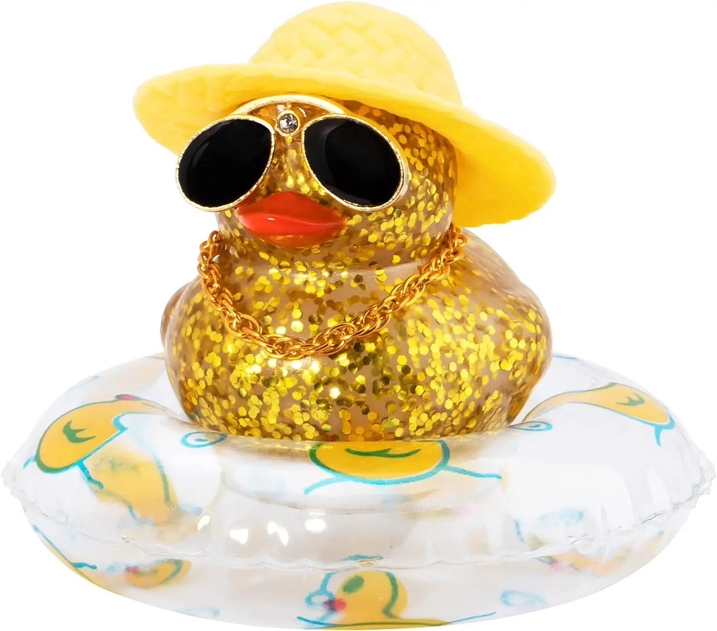 Car Duck Ornament Dashboard Decorations Rubber Duck Car for Car Dashboard Accessories with Swim Ring Sunglasses Hat and Necklace