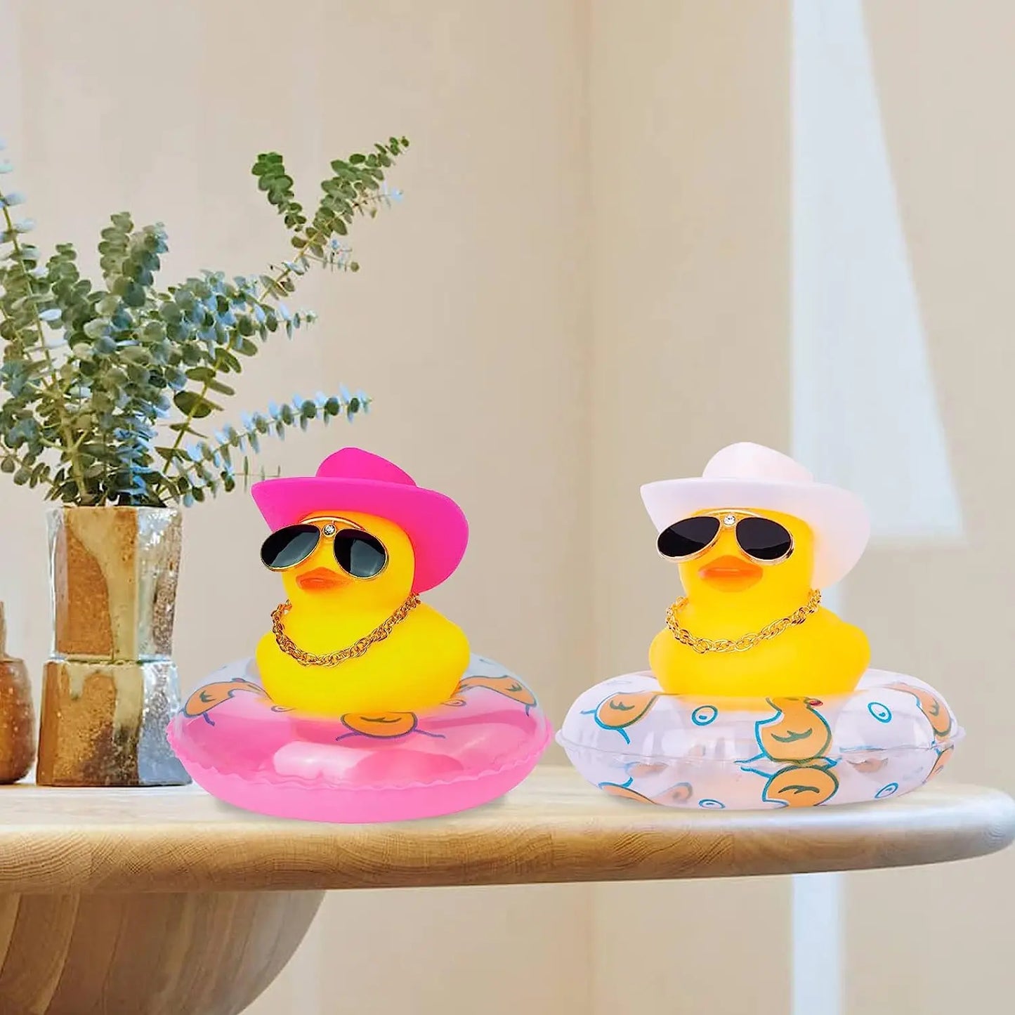 2 Set Car Duck Mini Car Dashboard Yellow Rubber Duckies Toy Jeep Duck Party Favor Car Decoration Table Ornament Car Accessory