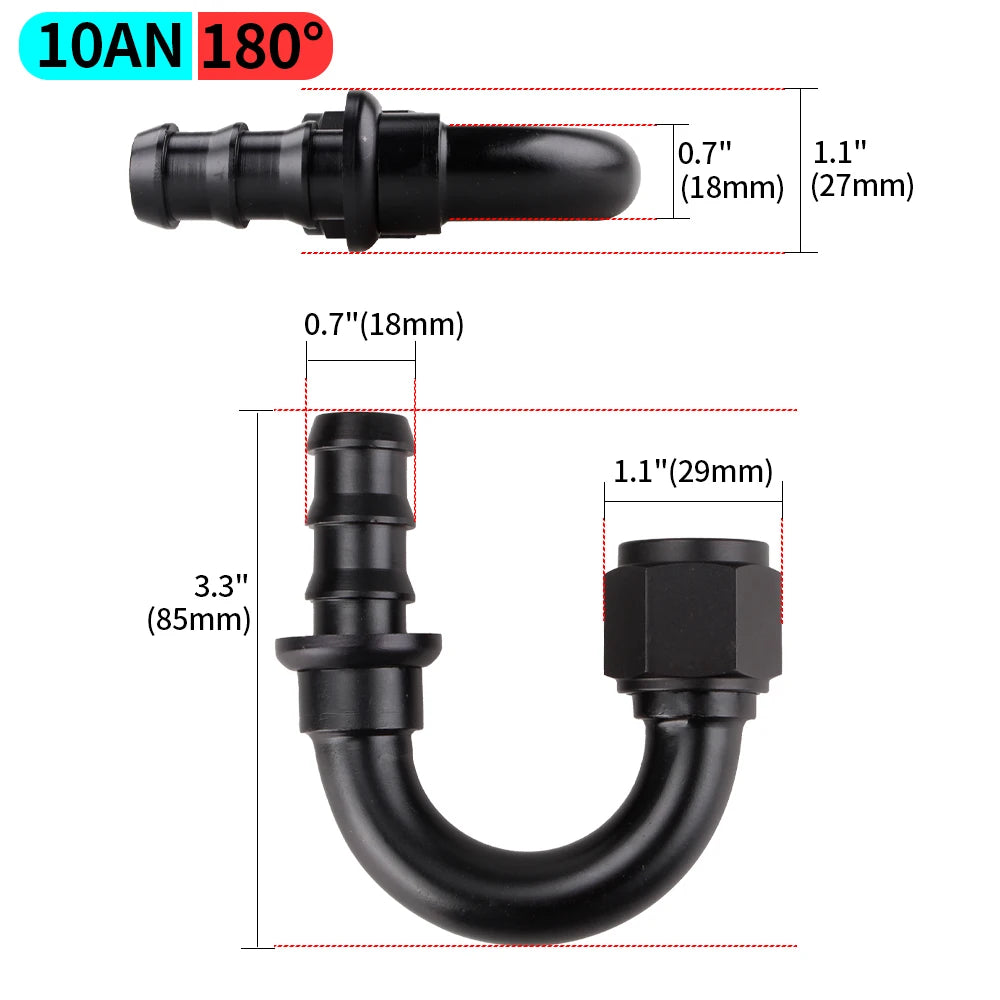 AN4/AN6/AN8/AN10/AN12 Straight 0/45/90/180 Degree Female Swivel to Push Lock Hose End Fitting Oil Fuel Hose End Adaptor Kit