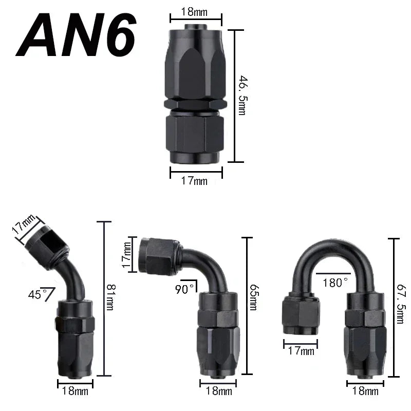 Universal AN4 AN6 AN8 AN10 AN12 Straight 45 90 120 180 Degree Car Oil Fuel CPE Swivel Hose End Fitting Oil Hose End Adaptor