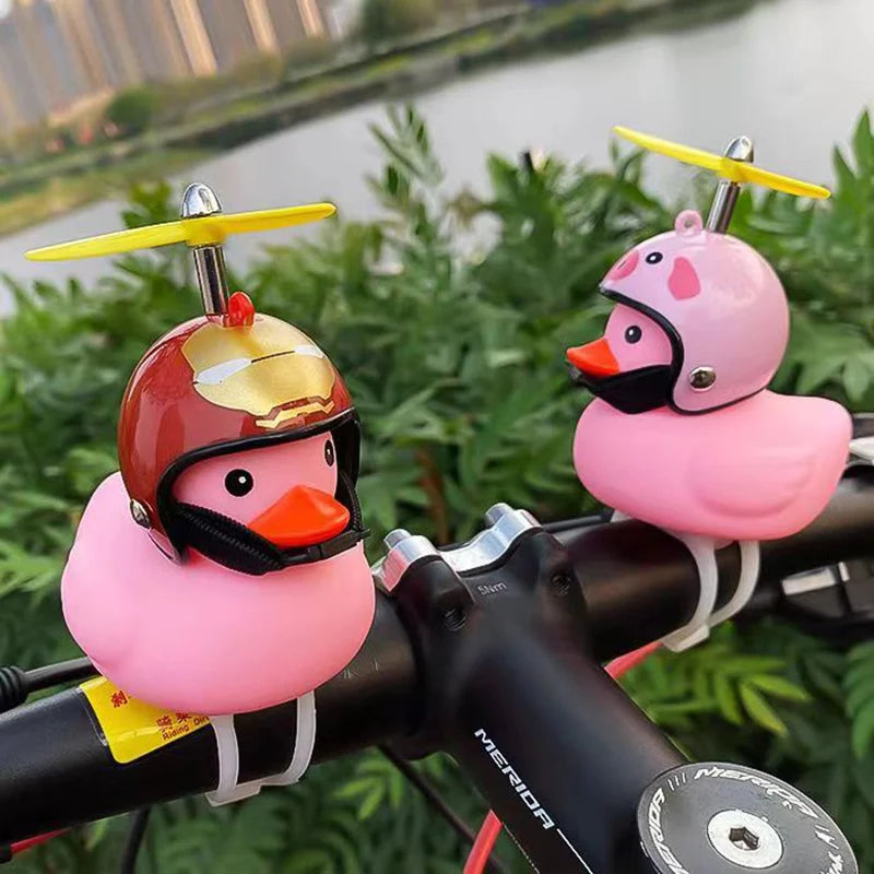High Quality Pink Rubber Duck Bike Ornament with Sunglasses, gold Chain, propeller for Car Dashboard Bicycle Motorcycle Helmet