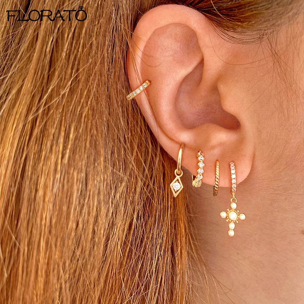 925 Silver Needle 11/13mm Small Hoop Earrings for Women Circle Piercing Huggie Earrings Multicolor Zircon Earrings Party Jewelry