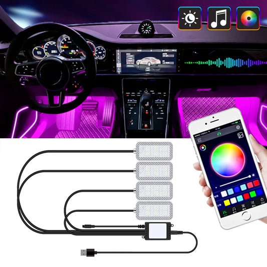 Neon LED Car Interior Ambient Foot Light with USB Wireless Remote Music APP Control Auto RGB Atmosphere Decorative Lamp