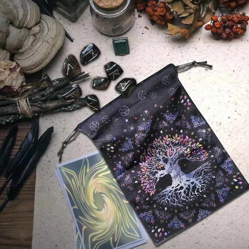 Moon Phase Pattern Tarot Pouch With Drawstrings Flannel Tarot Deck Storage Bag For Tarot Accessories Oracle Decks Dice Runes