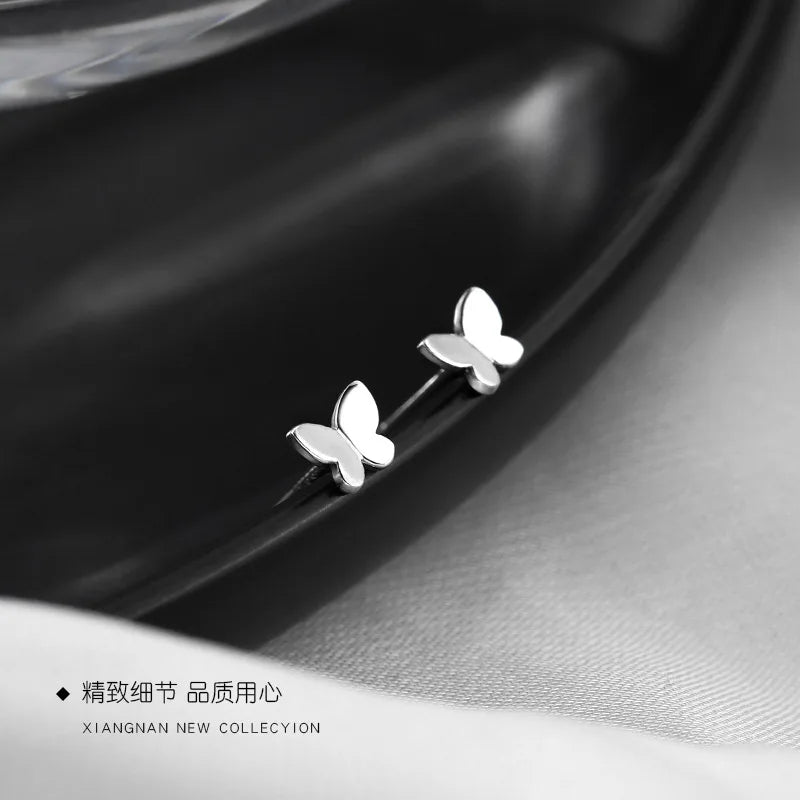 925 Sterling Silver Cute Mini Butterfly Small Stud Earrings Children Girl Simple Romantic Piercing Jewelry Accessories