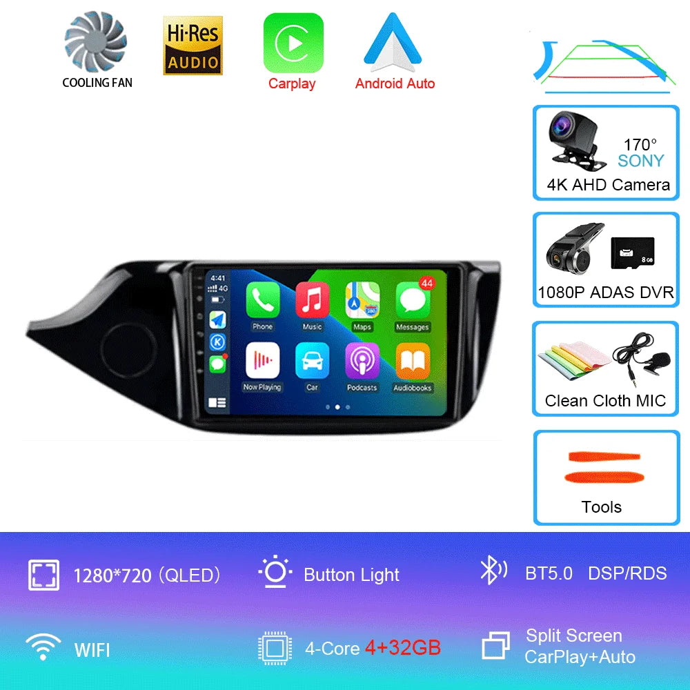 Android 14 Carplay Car Radio For Kia Ceed Cee'd 2 JD 2012-2018 Navigation GPS Multimedia Player WiFi+4G stereo BT 360 Camera DSP