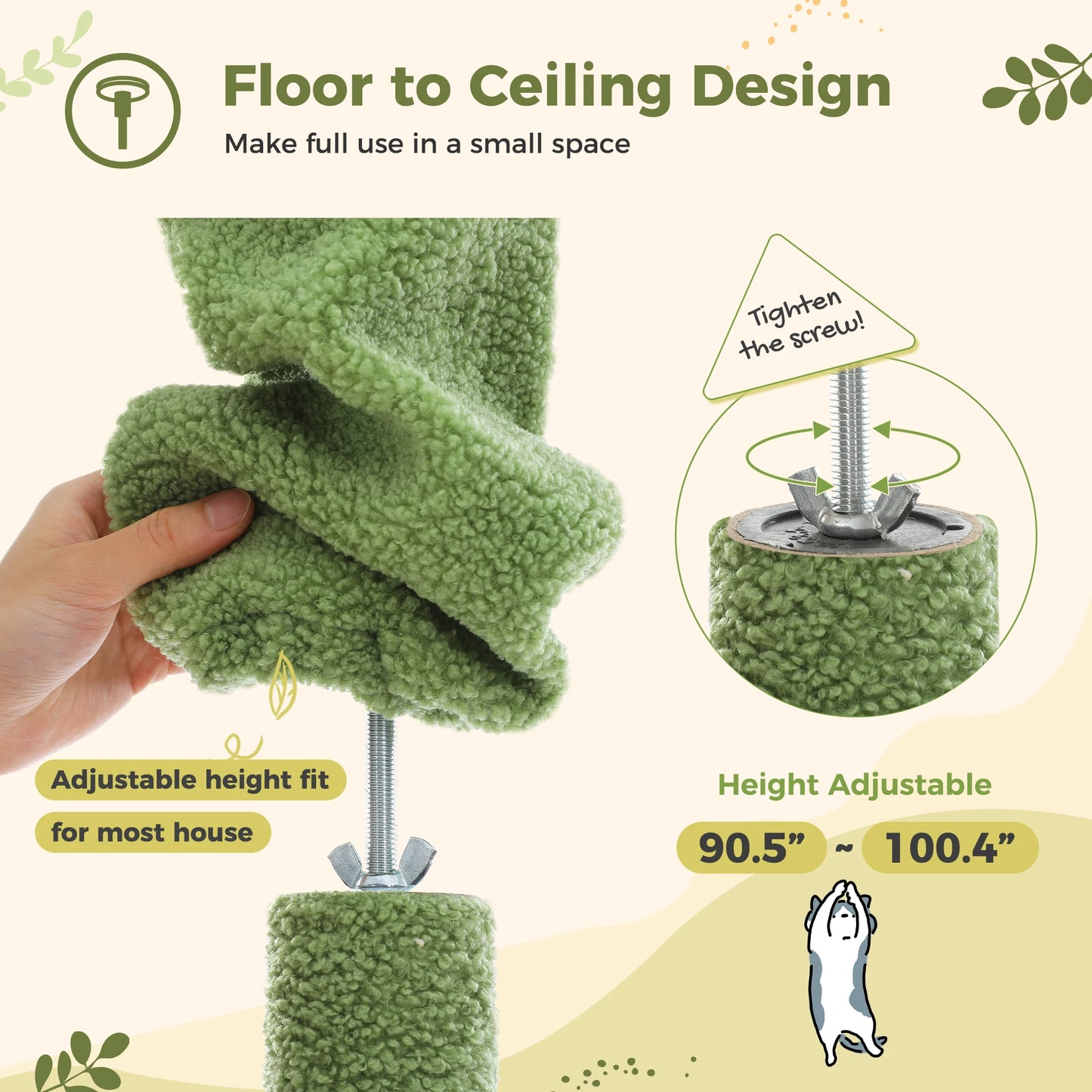 Adjustable 230-252cm Height Cactus Cat Tree with Condo Scratching Post Multi-Level Cat Tower Cat Accessories gatos Cat Toys