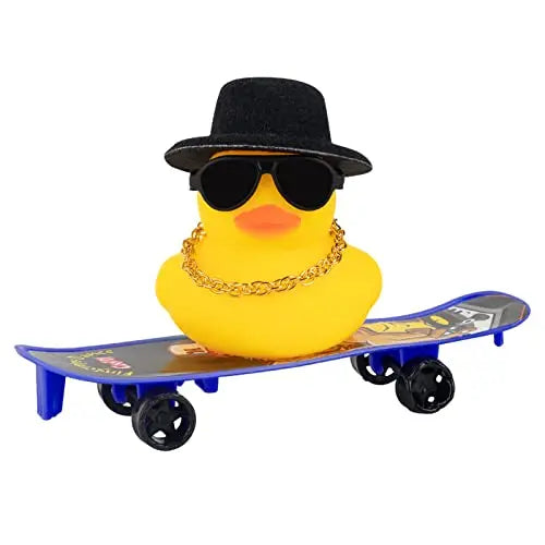 Car Duck Ornament Rubber Duck Car Dashboard Decoration Car Dashboard Decoration Accessories with Mini Hat Chair or Skateboard