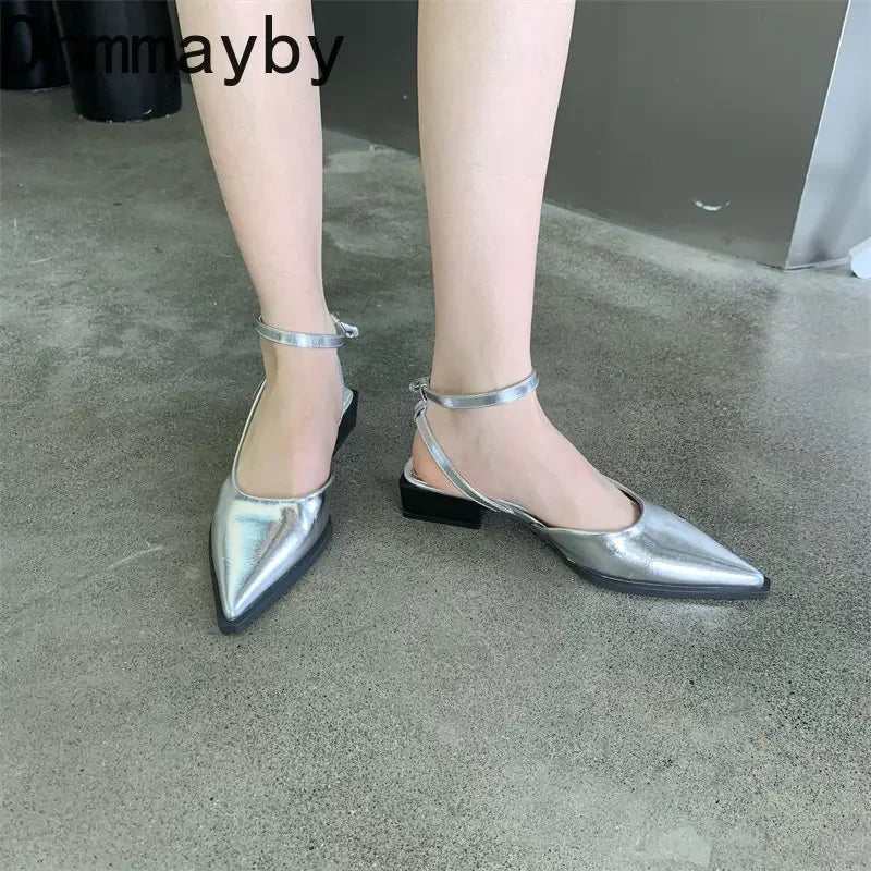 2024 Spring New Brand Women Pumps Shoes Fashion Silver Pointed Toe Ladies Elegant Slingback Sandals Zapatilla De Muje