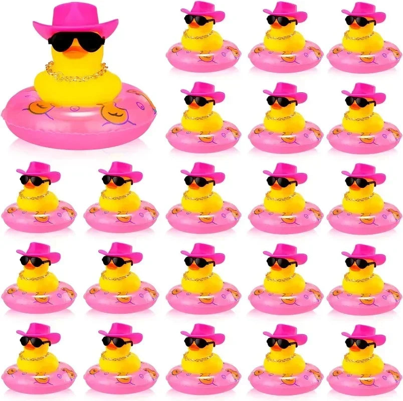 30 Sets Kawaii Car Decoration Duck Rubber Ducky with Swim Ring Bath Toy for Kids Float and Squeak Mini Ducks Party Supplies