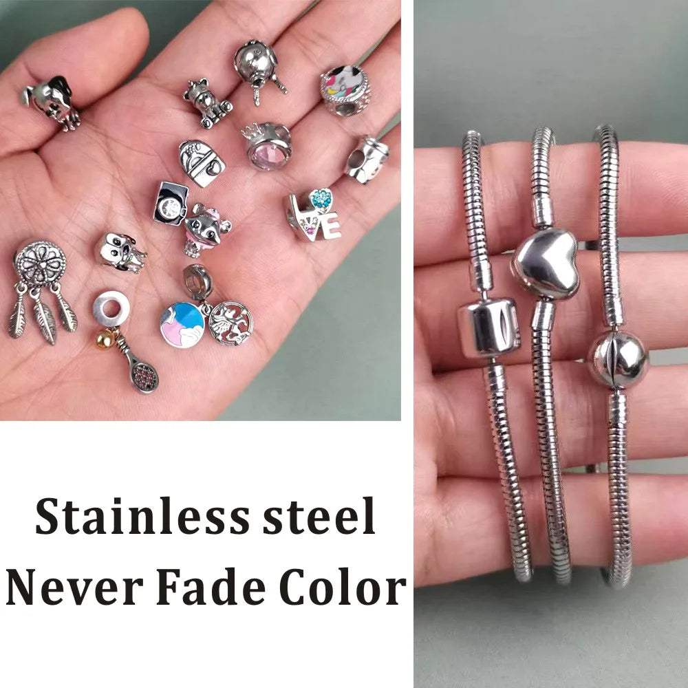3 Pcs/lot 100% Stainless Steel Charm Pendant Suitable Original Pandora Gold Color Bracelet DIY Making For Women Jewelry