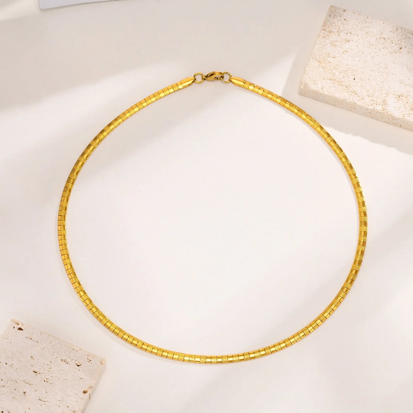 Dainty Flat Snake Chain Necklaces for Women Girls, Gold Color Stainless Steel Square Charms Choker Necklace Collar Jewelry Gifts