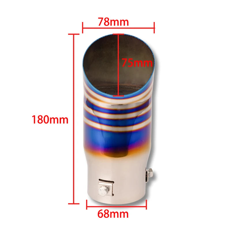 Universal Inlet 68mm Exhaust Muffler Pipe Stainless Steel Chrome Brunt Blue Car Tail Throat Trim Rear Car Accessories