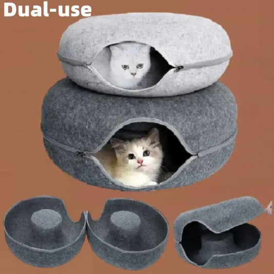 Donut Cat Bed Pet Cat Tunnel Interactive Game Toy Cat Bed Dual-use Indoor Toy Kitten Sports Equipment Cat Training Toy Cat House
