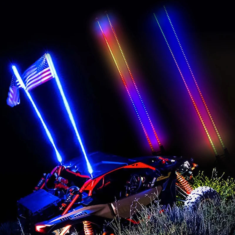 2PCS LED Whip Lights APP Control Flagpole Antenna Whips APP RGB Lamp for UTV, ATV Off Road Truck Sand Buggy Dune RZR