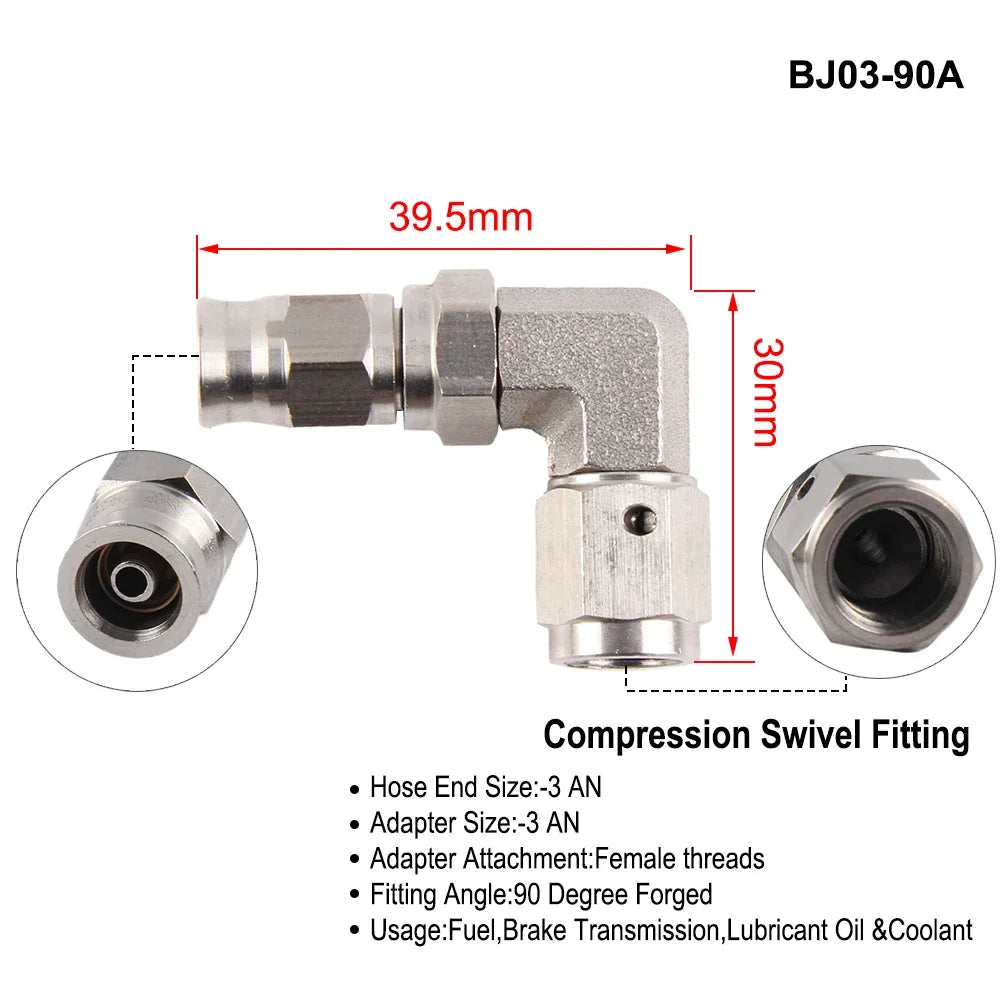 1PC Stainless Steel AN3 to AN -3 Straight Brake Swivel Hose Ends Car Fitting