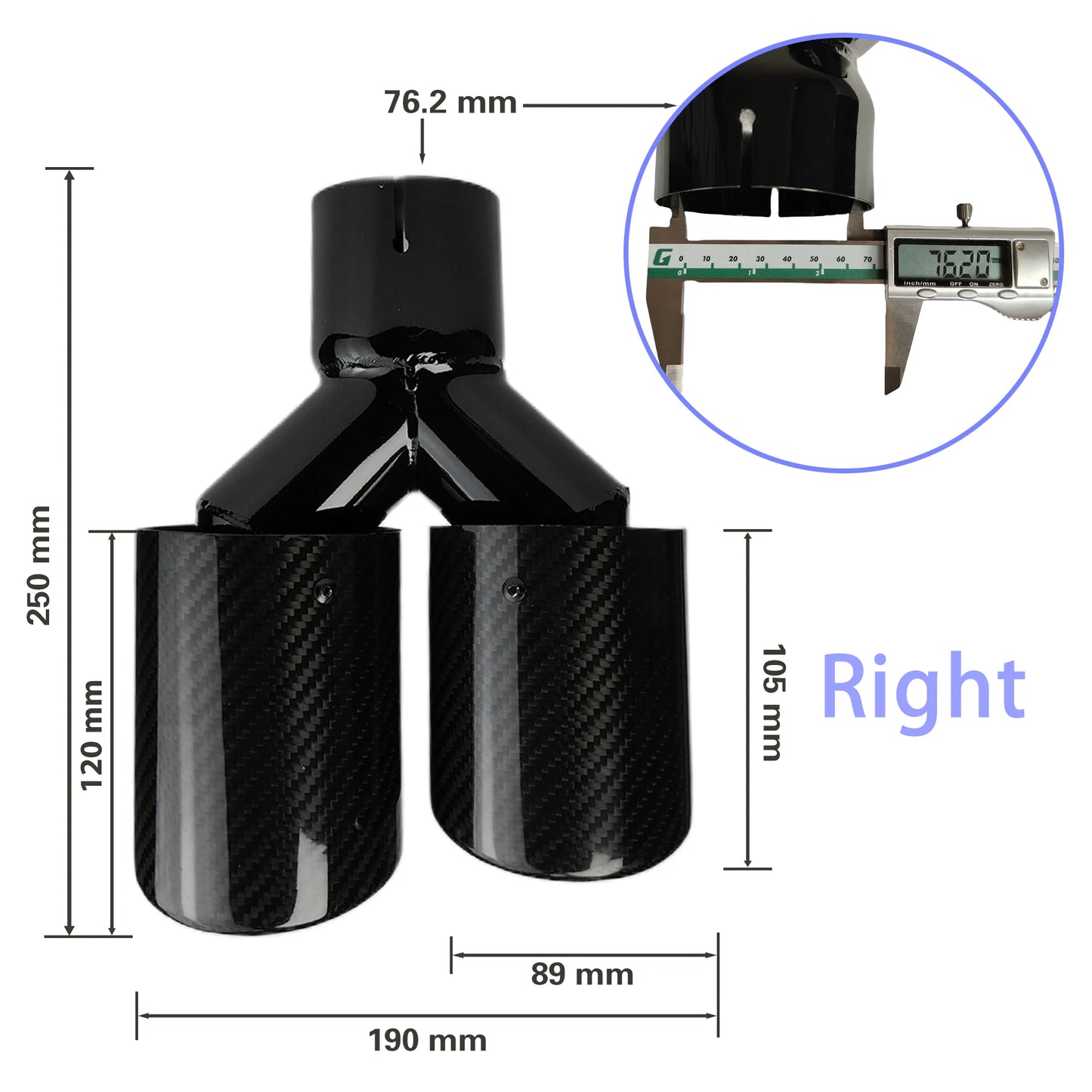 1 Pcs Universal Car Carbon Fibre Tail Throat Silencer Length Black Y-Shaped Double Out Twill Glossy Exhaust Muffler Tip