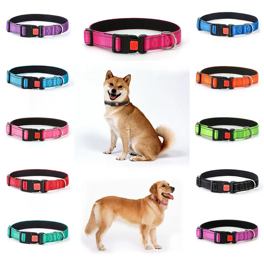 New Nylon Dog Collar Reflective Pet Collar Leash Set Outdoor Walking Night Safety Sturdy Buckle Collar for Small Medium Dogs