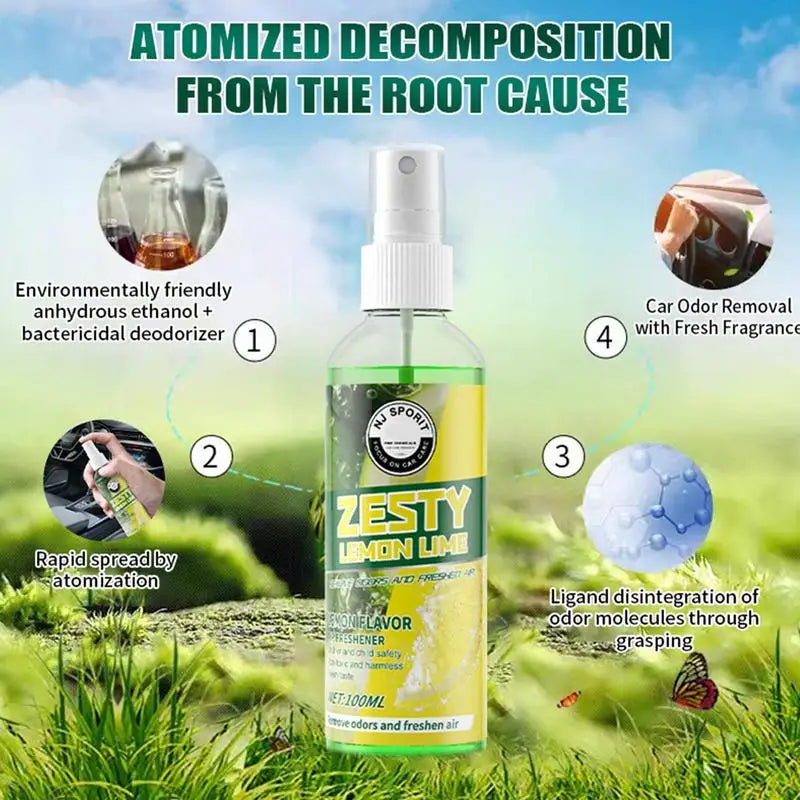 Car Odor Remover Spray 100ml Powerful Smell Eliminator With Lemon Scent Multipurpose Odor Remover For Trucks Garages Studios