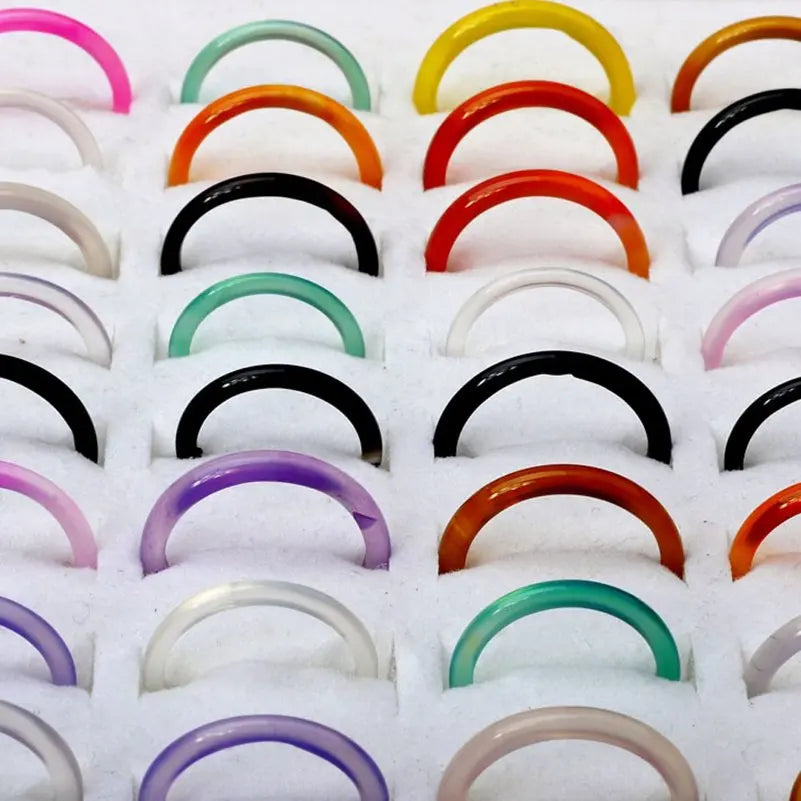 Wholesale 10pcs/lot Colourful Thin Agates Natural Stone Rings for Women Geometric Round Finger Rings Jewelry Gifts
