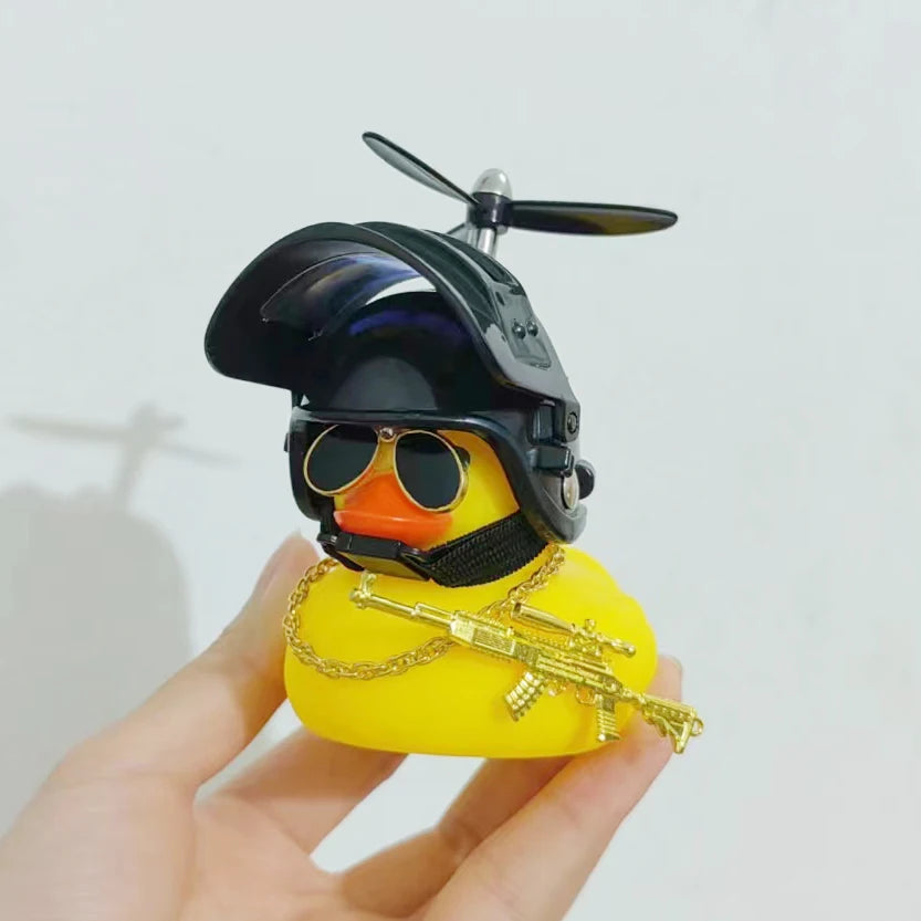 Black Rubber Duck Car Duck With Weapon Helmet Propeller Broken Wind Duckling Bike Motor Riding Cycling Decoration Accessories