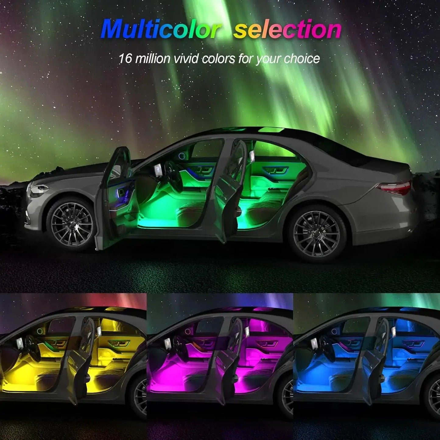 Car LED Neon Interior Light Bluetooth APP 3 Key Remote Control Ambient Music Light Car Interior Auto Decoration 12V