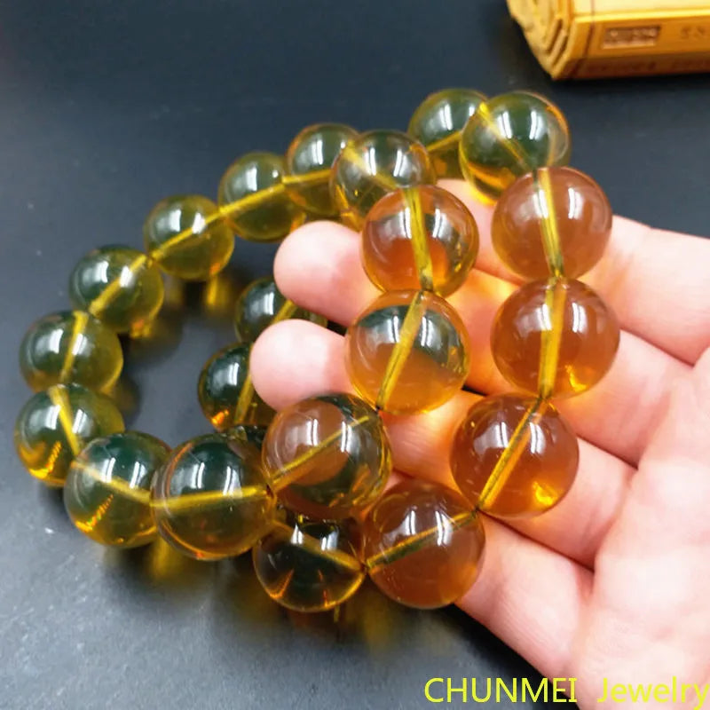 Blue Ambers Bracelet for Men Jewelry Accessories Natural Baltic Amber Beads Elastic Beaded Bracelets Women Beeswax Bangles Gifts