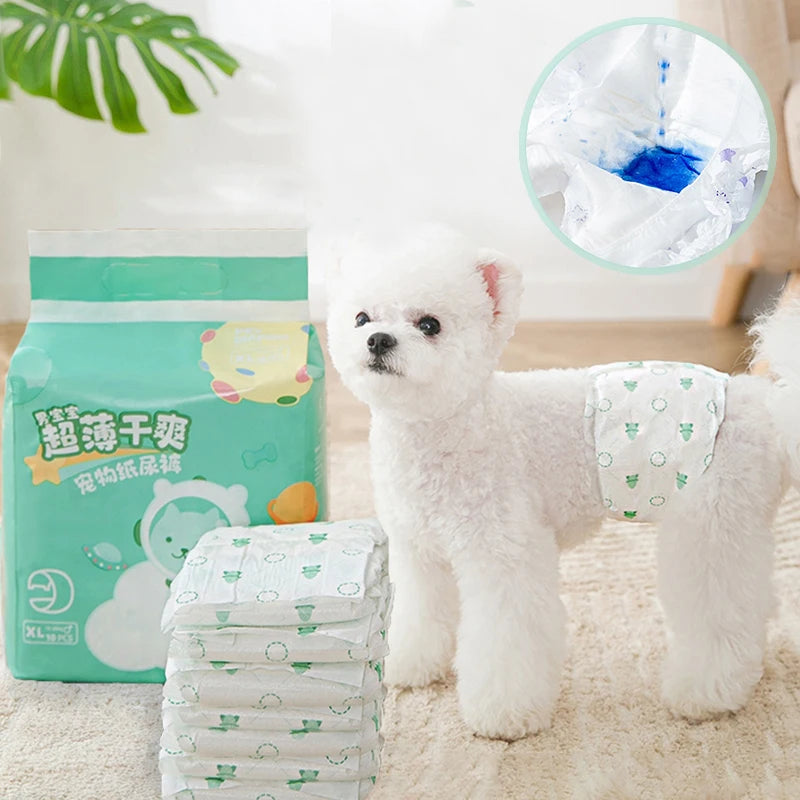 10Pcs Dog Diapers Super Absorption Physiological Pants Females Disposable Leakproof Nappies Diapers for Small Medium Dogs