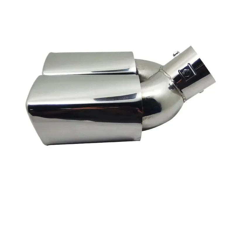 Exhaust Tip Universal Double Outlet Nozzle Rear Muffler Tip Stainless Steel Square Mouth Exhaust Pipe Muffler Inlet 60mm
