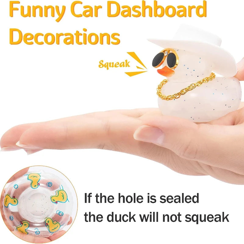 Car Duck Ornament Dashboard Decorations Rubber Duck Car for Car Dashboard Accessories with Swim Ring Sunglasses Hat and Necklace