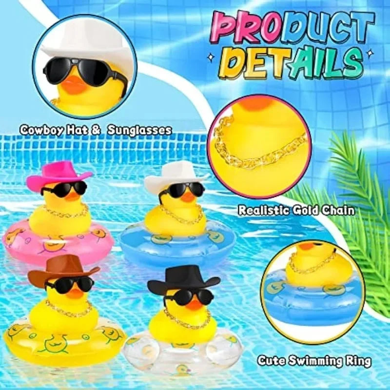 30 Sets Kawaii Car Decoration Duck Rubber Ducky with Swim Ring Bath Toy for Kids Float and Squeak Mini Ducks Party Supplies