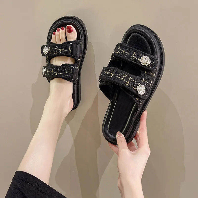 2023 Luxury Woman Sandals Ladies Platform Slippers Designer Slides Outdoor Casual Beach Hook Loop Slippers Non Slip Flip Flops