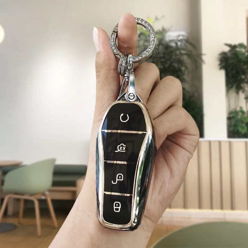 Fashion 4 Buttons TPU Car Key Case For BYD Atto 3 Han EV Dolphin Remote Control Protect Cover Keychain Auto Accessories