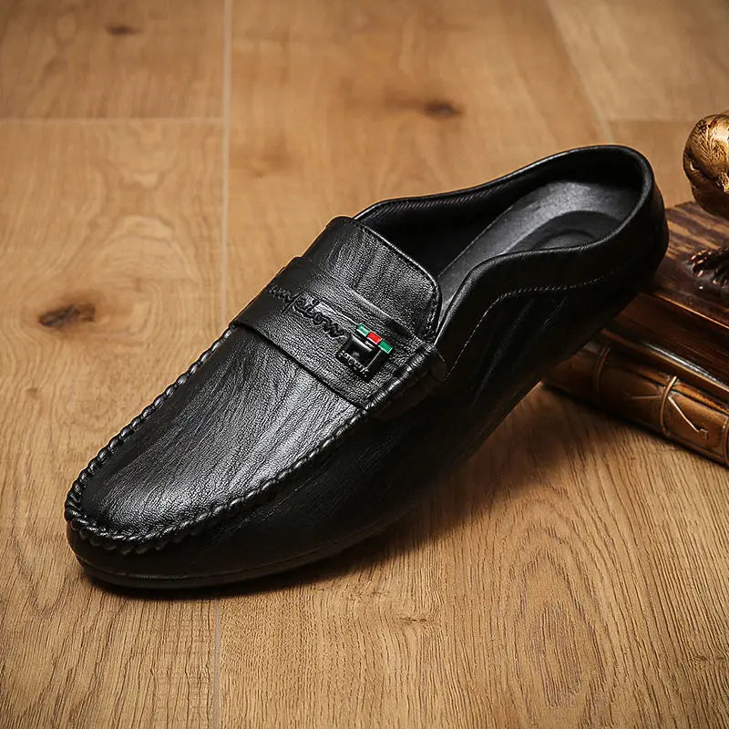 Men's Shoes Baotou Half Slippers Men's 2022 Summer New Sandals Soft Soled Men's Driving Shoes Casual Leather Shoes