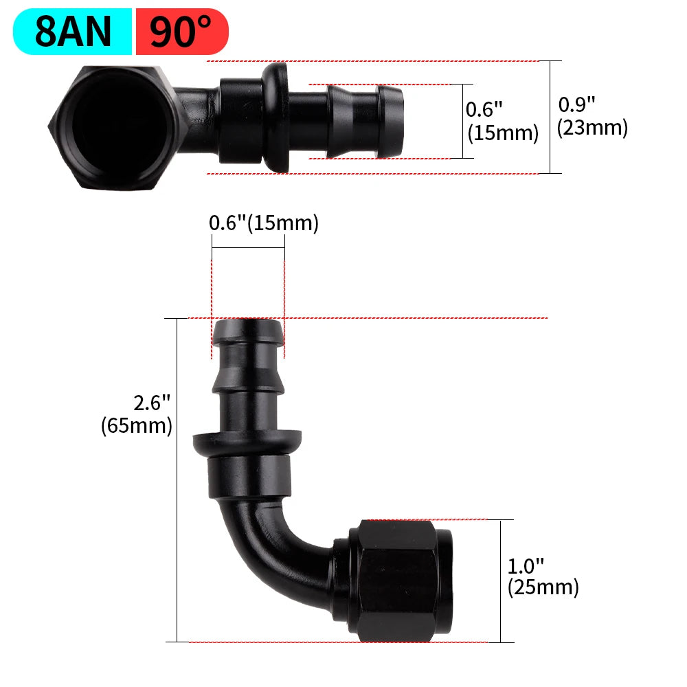 AN4/AN6/AN8/AN10/AN12 Straight 0/45/90/180 Degree Female Swivel to Push Lock Hose End Fitting Oil Fuel Hose End Adaptor Kit