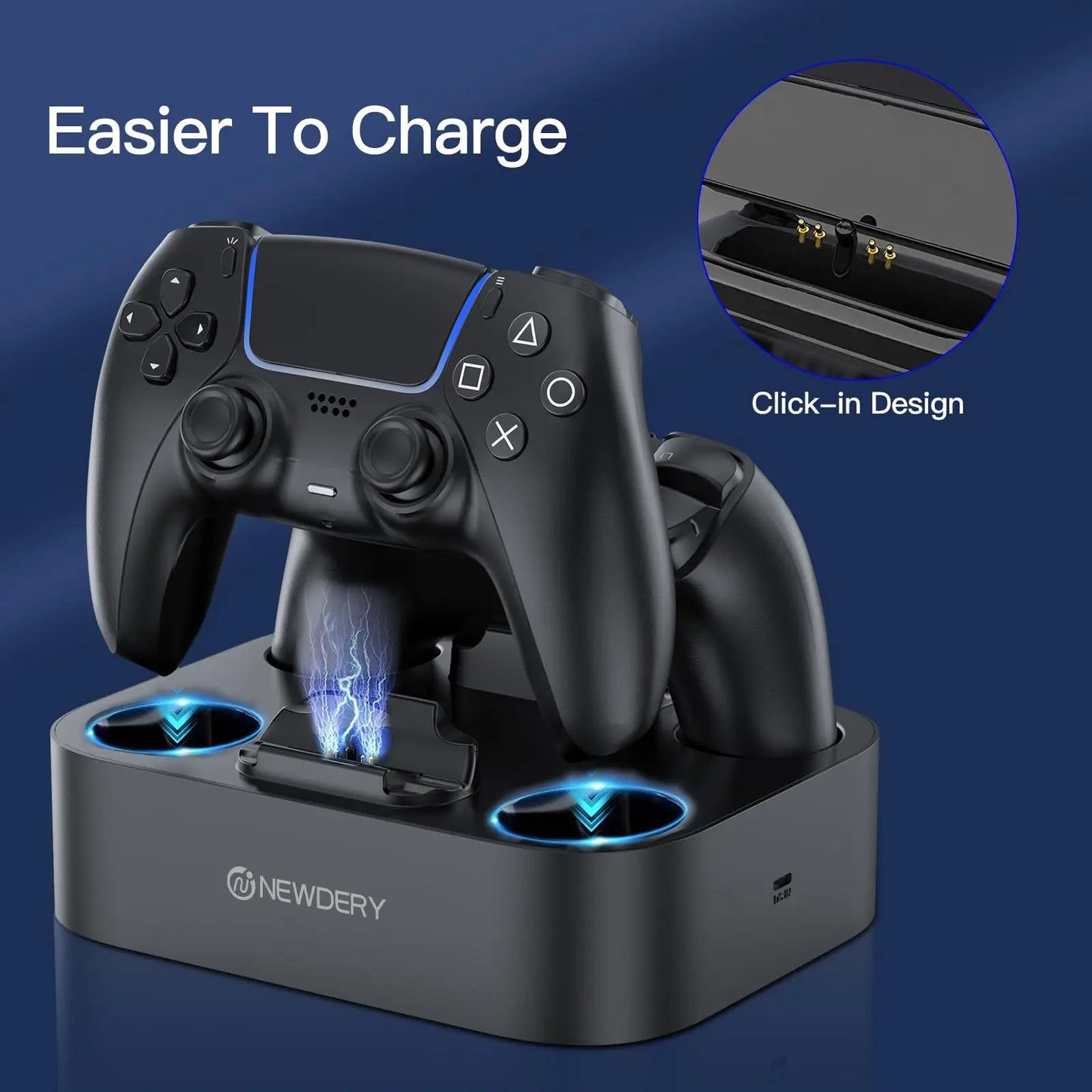 NEWDERY Dual Controller Charger For PS5 Charging Dock Station For Playstation 5 Dualsense Controllers with USB C Cable For PS5